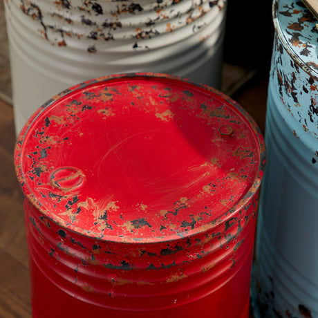 Blue Red White Distressed Metal Farmhouse Drum Accent Table (Set of 3)