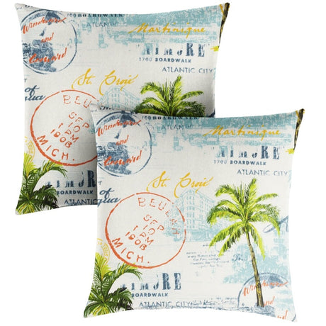 Palms Blue and White Square Indoor/Outdoor Knife Edge Pillows (Set of 2) by Havenside Home