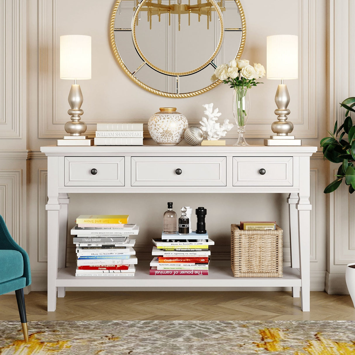 Classic Retro Style Console Table with Three Drawers