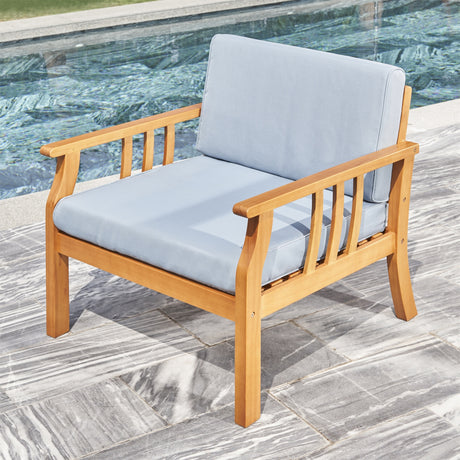 Clihome Nautical Curve Eucalyptus Wooden Outdoor Sofa Chair