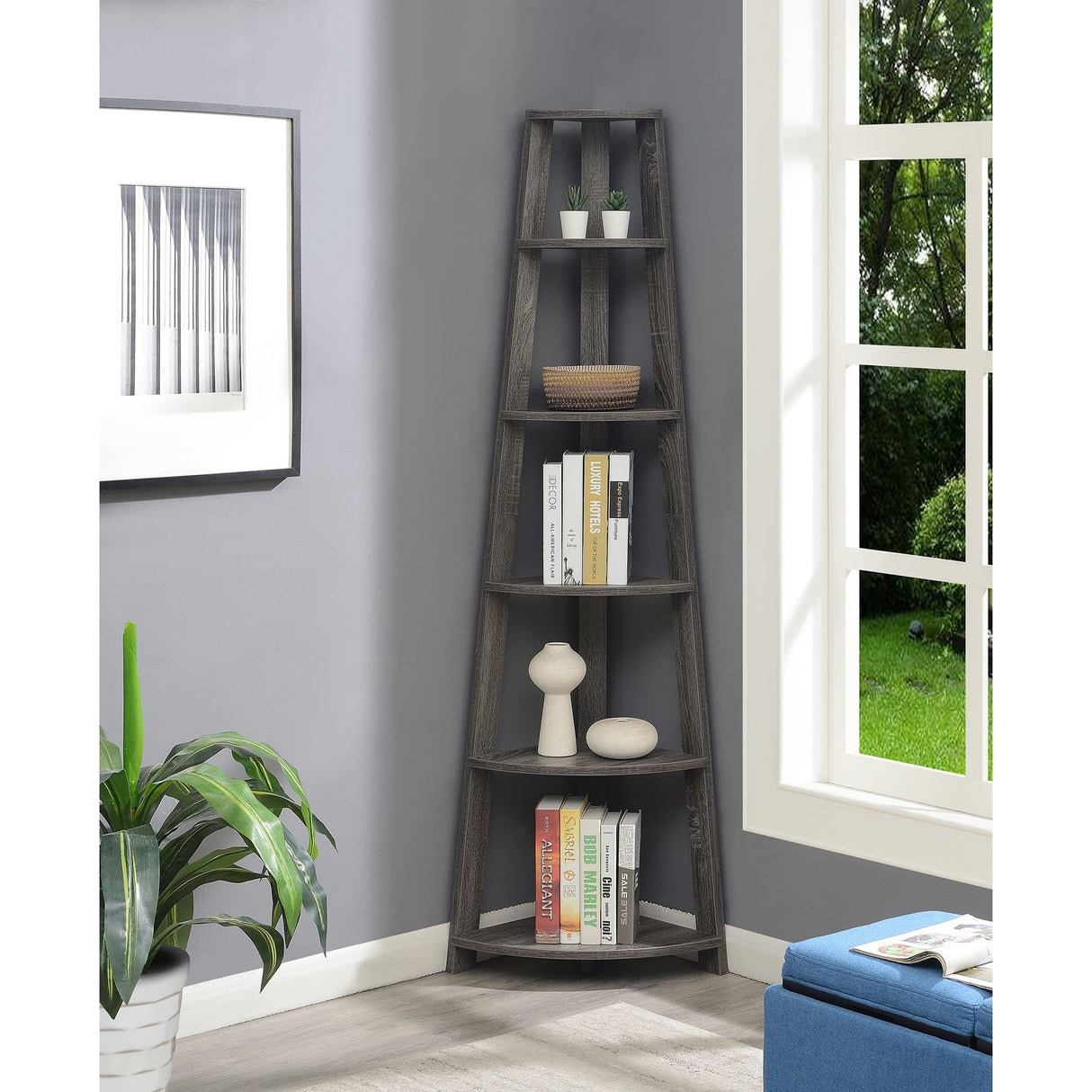 Convenience Concepts Newport 5 Tier Corner Bookshelf