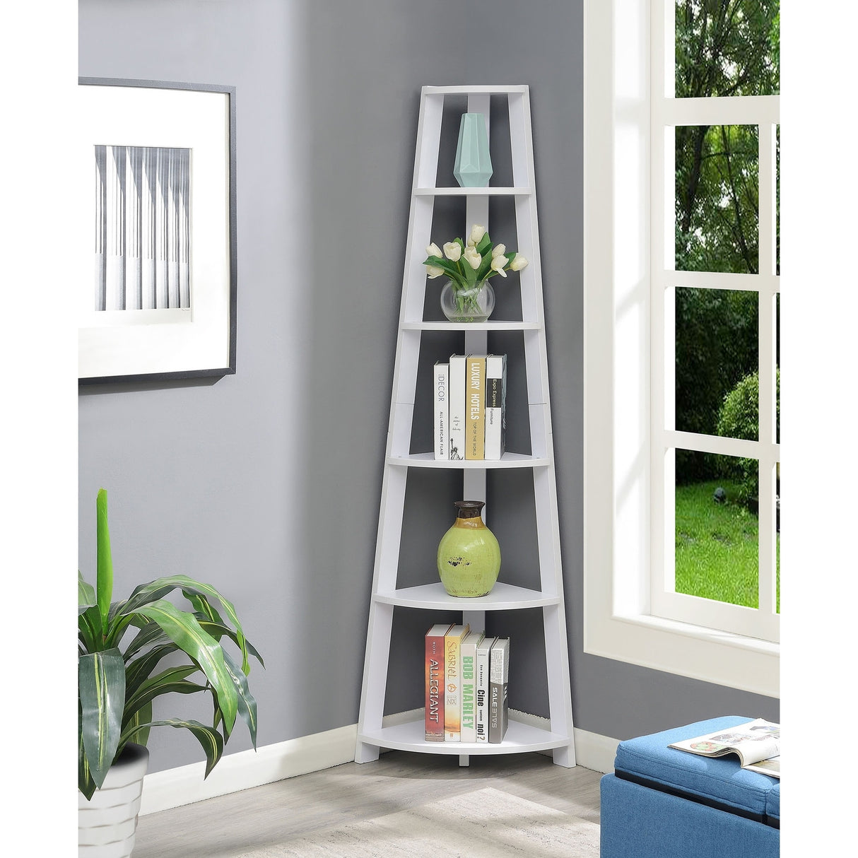 Convenience Concepts Newport 5 Tier Corner Bookshelf