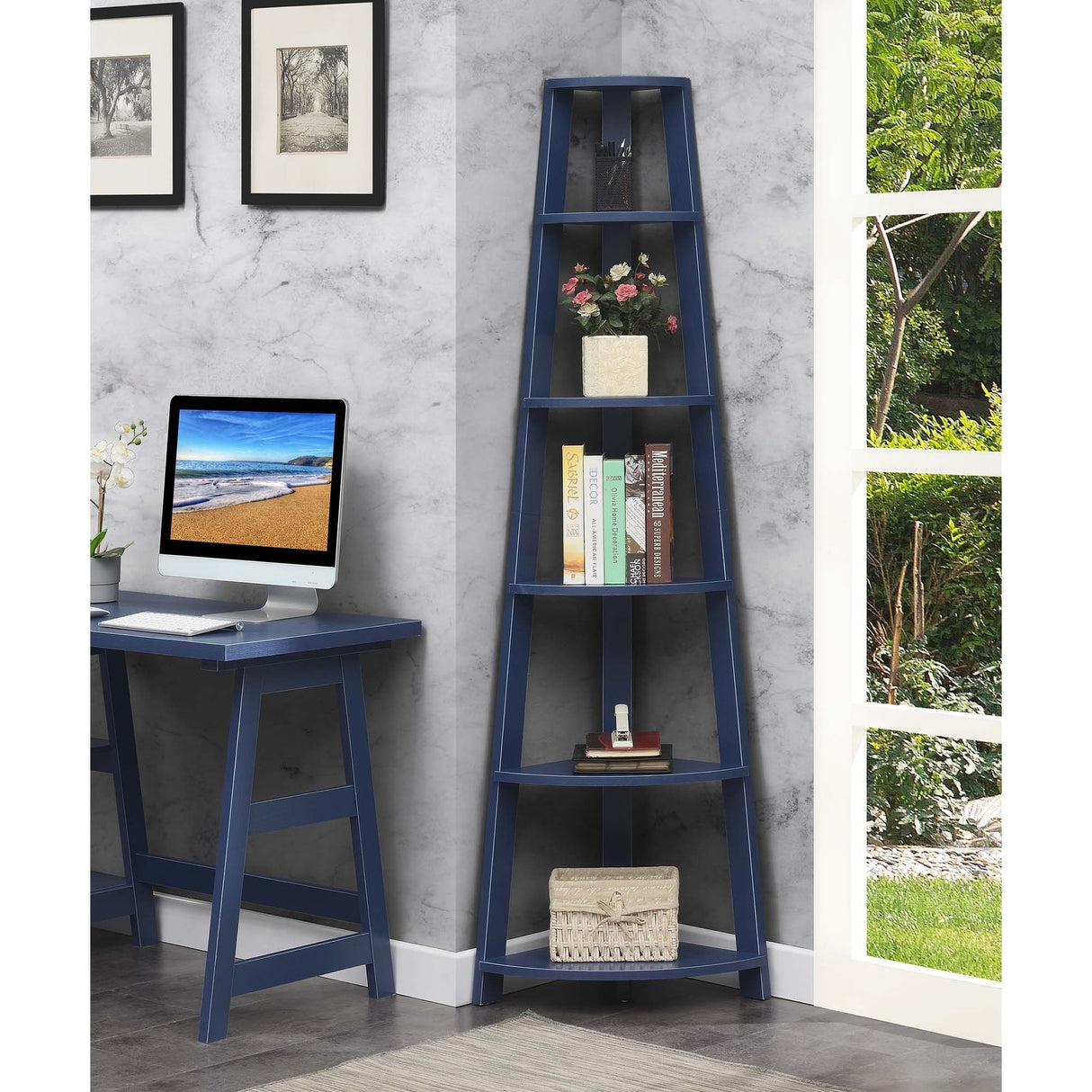 Convenience Concepts Newport 5 Tier Corner Bookshelf