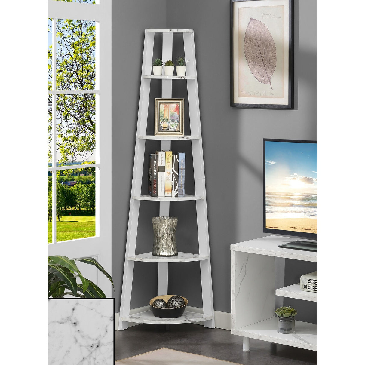 Convenience Concepts Newport 5 Tier Corner Bookshelf