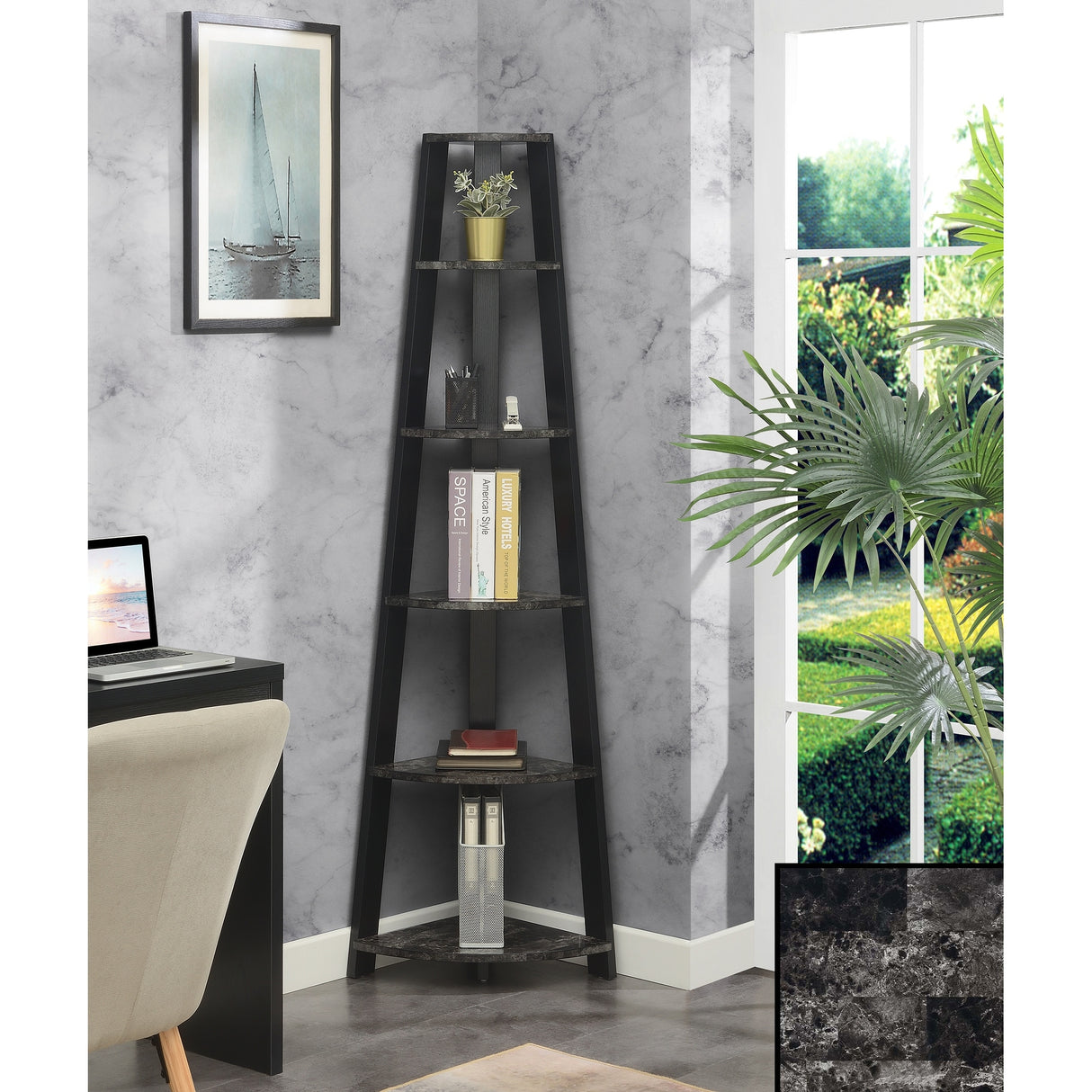 Convenience Concepts Newport 5 Tier Corner Bookshelf