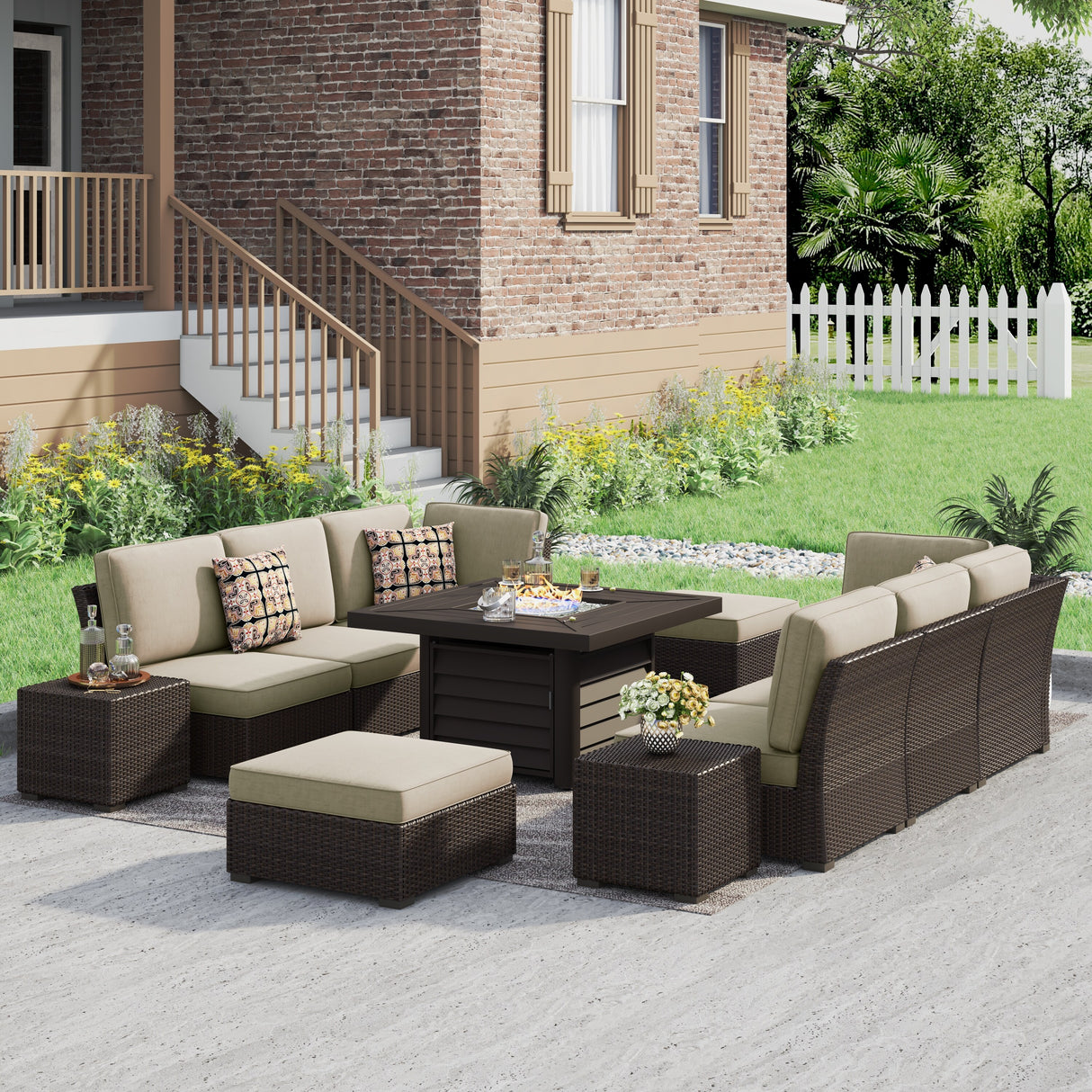 Corvus Oreanne 11-piece Wicker Patio Fire Pit Set