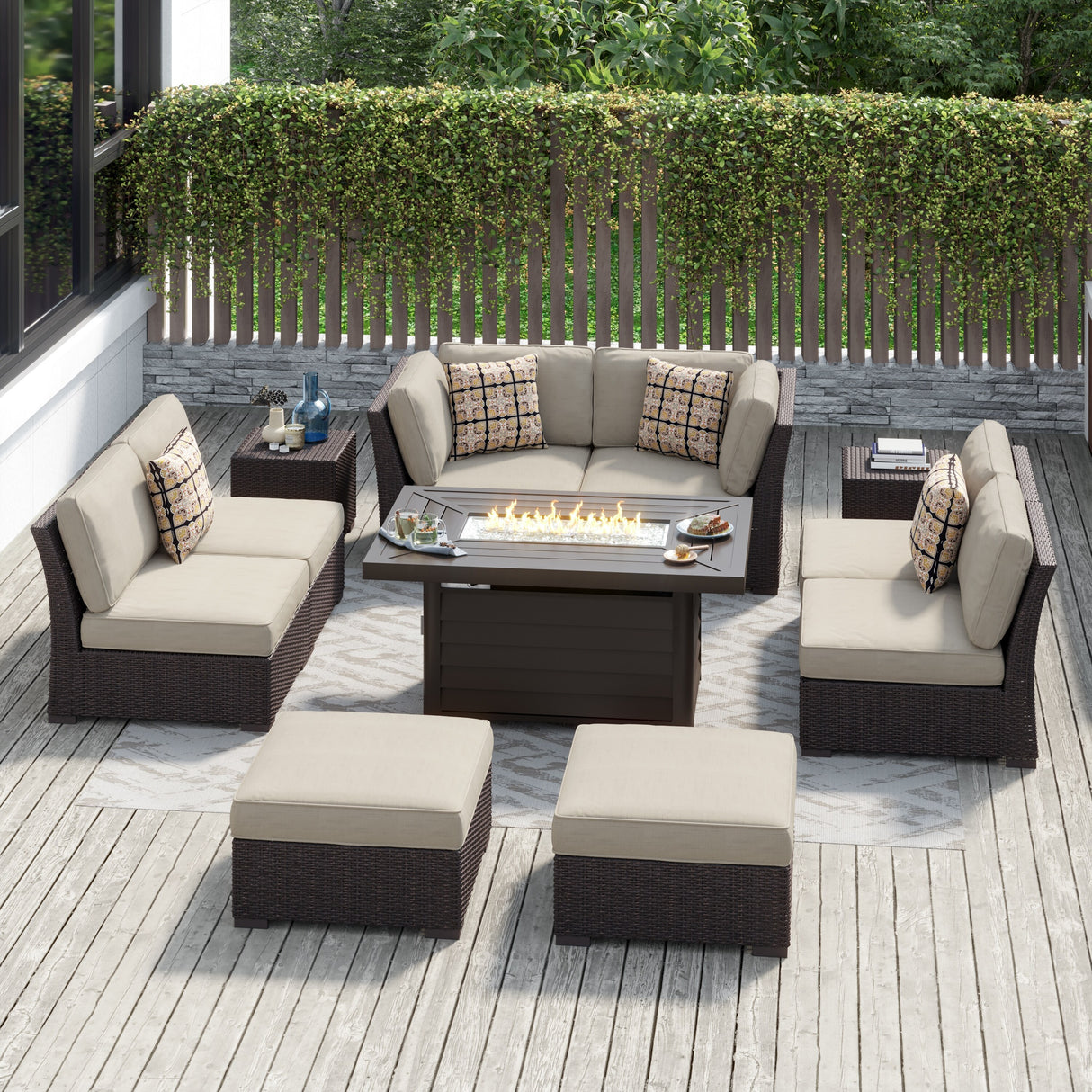 Corvus Oreanne 11-piece Wicker Patio Fire Pit Set