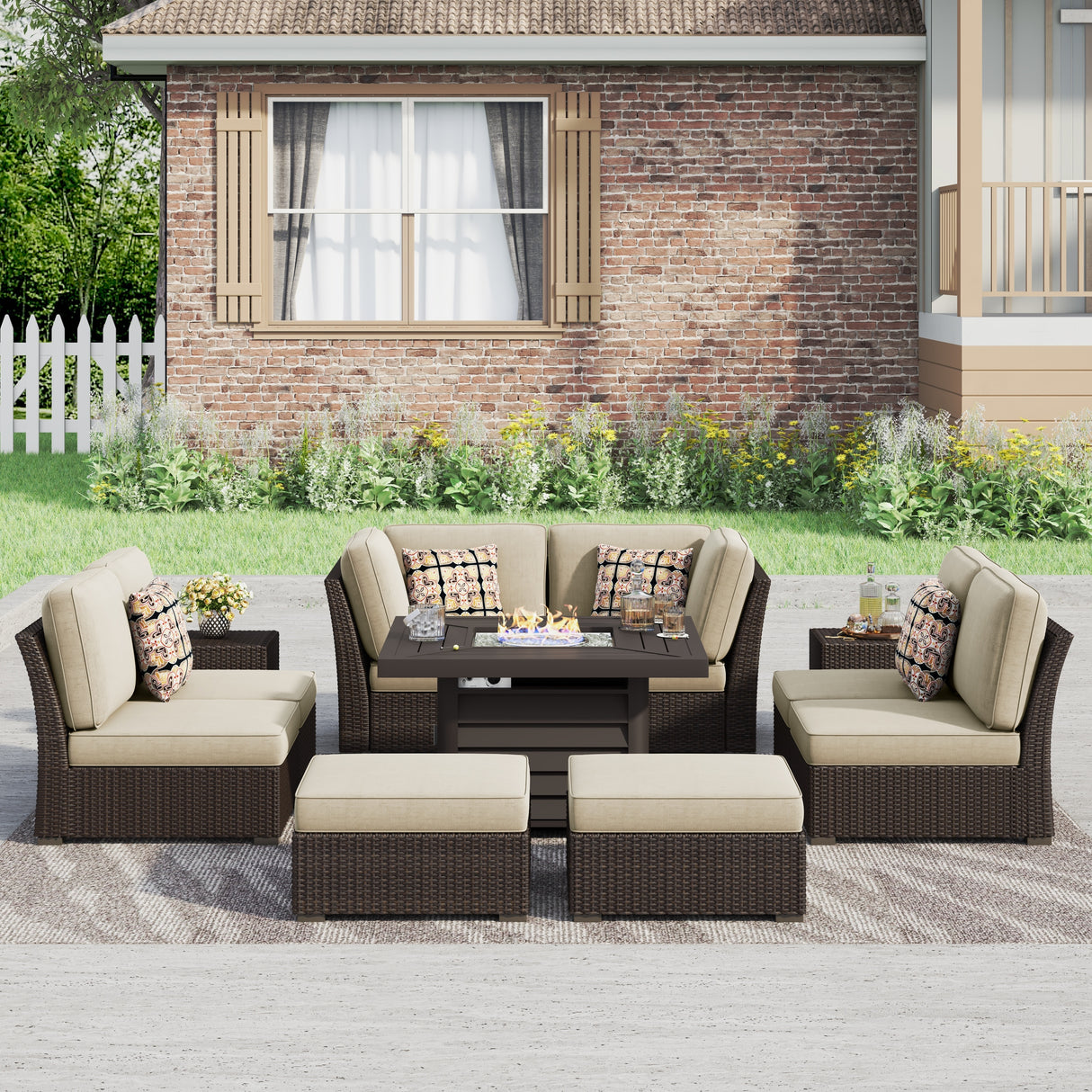 Corvus Oreanne 11-piece Wicker Patio Fire Pit Set