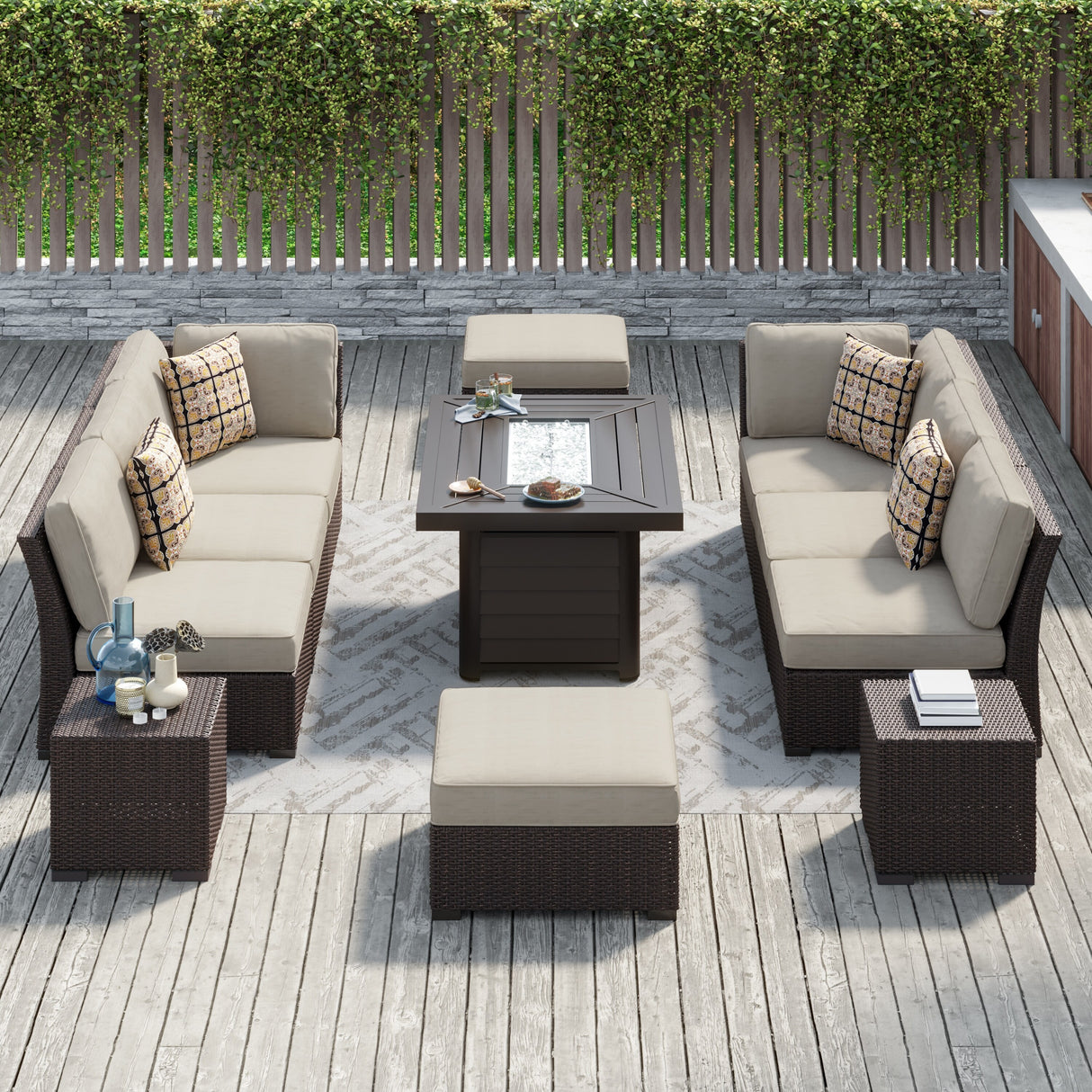 Corvus Oreanne 11-piece Wicker Patio Fire Pit Set