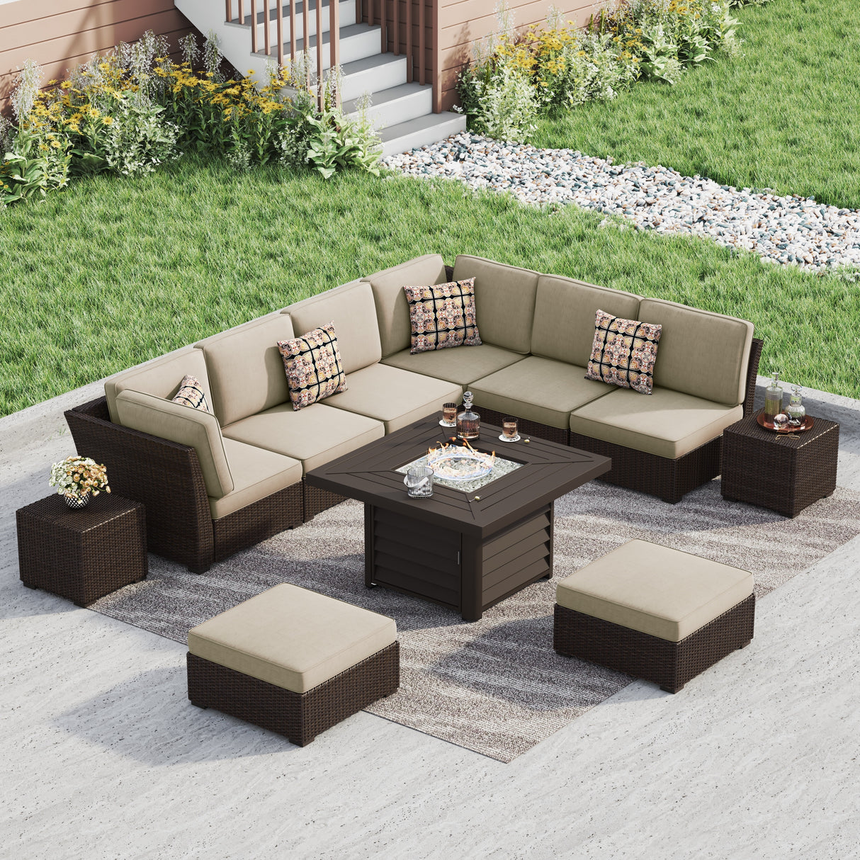 Corvus Oreanne 11-piece Wicker Patio Fire Pit Set