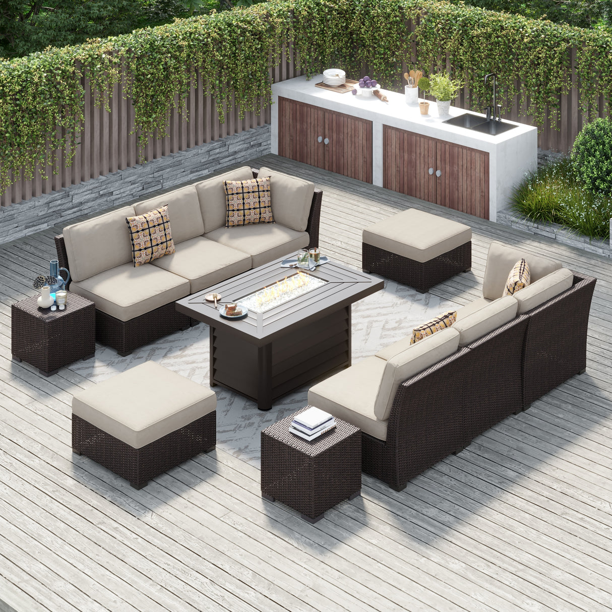 Corvus Oreanne 11-piece Wicker Patio Fire Pit Set
