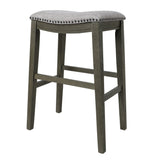 DTY Indoor Living Aurora Saddle Stool -25" Counter Stool, White/Dark Gray PU, Set of 2