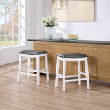 DTY Indoor Living Aurora Saddle Stool -25" Counter Stool, White/Dark Gray PU, Set of 2