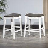 DTY Indoor Living Aurora Saddle Stool -25" Counter Stool, White/Dark Gray PU, Set of 2