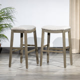 DTY Indoor Living Aurora Saddle Stool -25" Counter Stool, White/Dark Gray PU, Set of 2