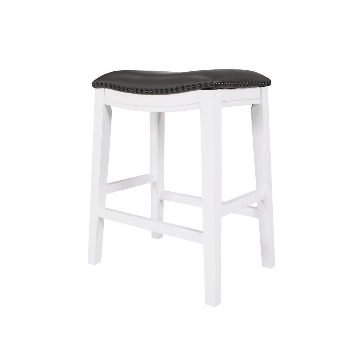 DTY Indoor Living Aurora Saddle Stool -25" Counter Stool, White/Dark Gray PU, Set of 2