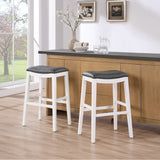 DTY Indoor Living Aurora Saddle Stool -25" Counter Stool, White/Dark Gray PU, Set of 2