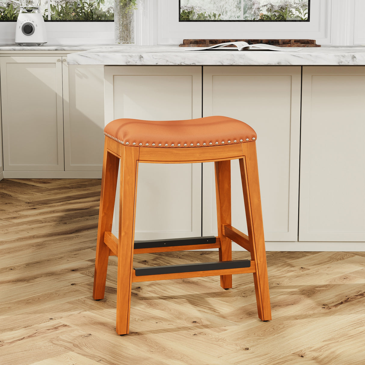 DTY Indoor Living Durango Leather Saddle Stool