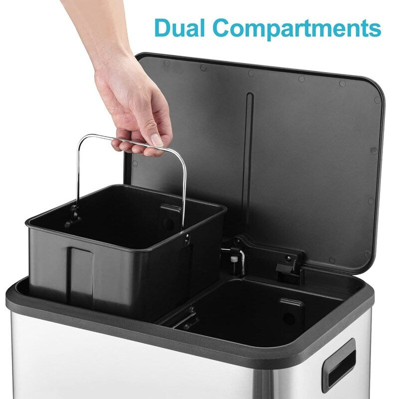 Dual Garbage Can, 30 Liter Stainless Steel Kitchen Garbage Can