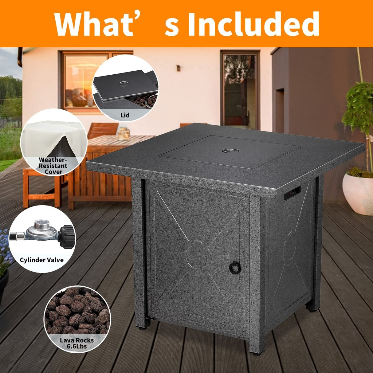 Fire Pit for Outside 28in Square Metal Firepits Stove - Propane Fire Pit Table with Lava Rocks
