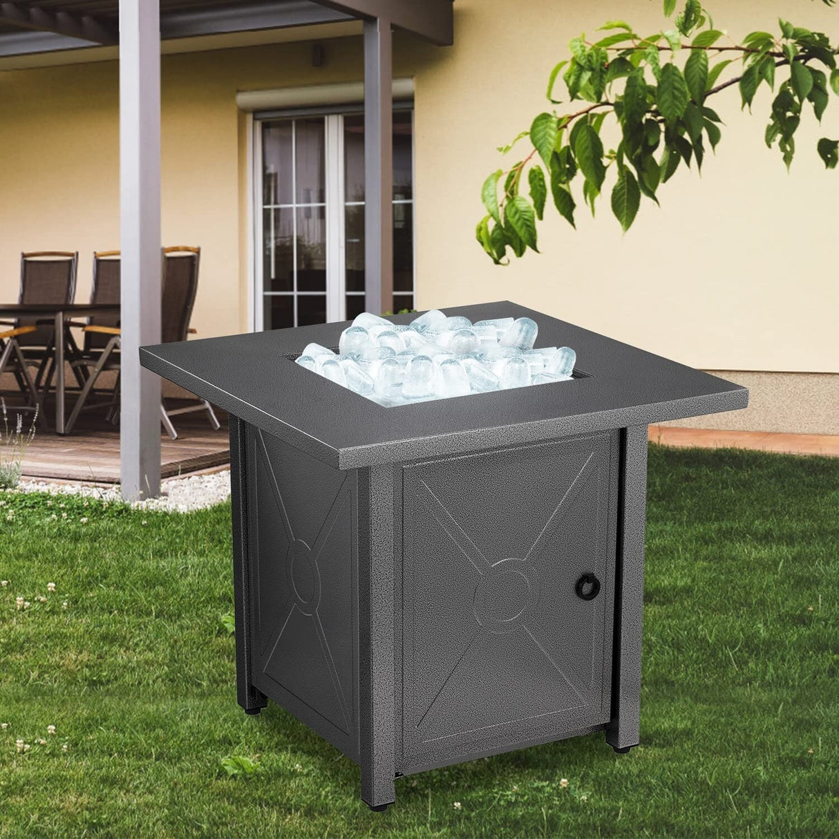 Fire Pit for Outside 28in Square Metal Firepits Stove - Propane Fire Pit Table with Lava Rocks