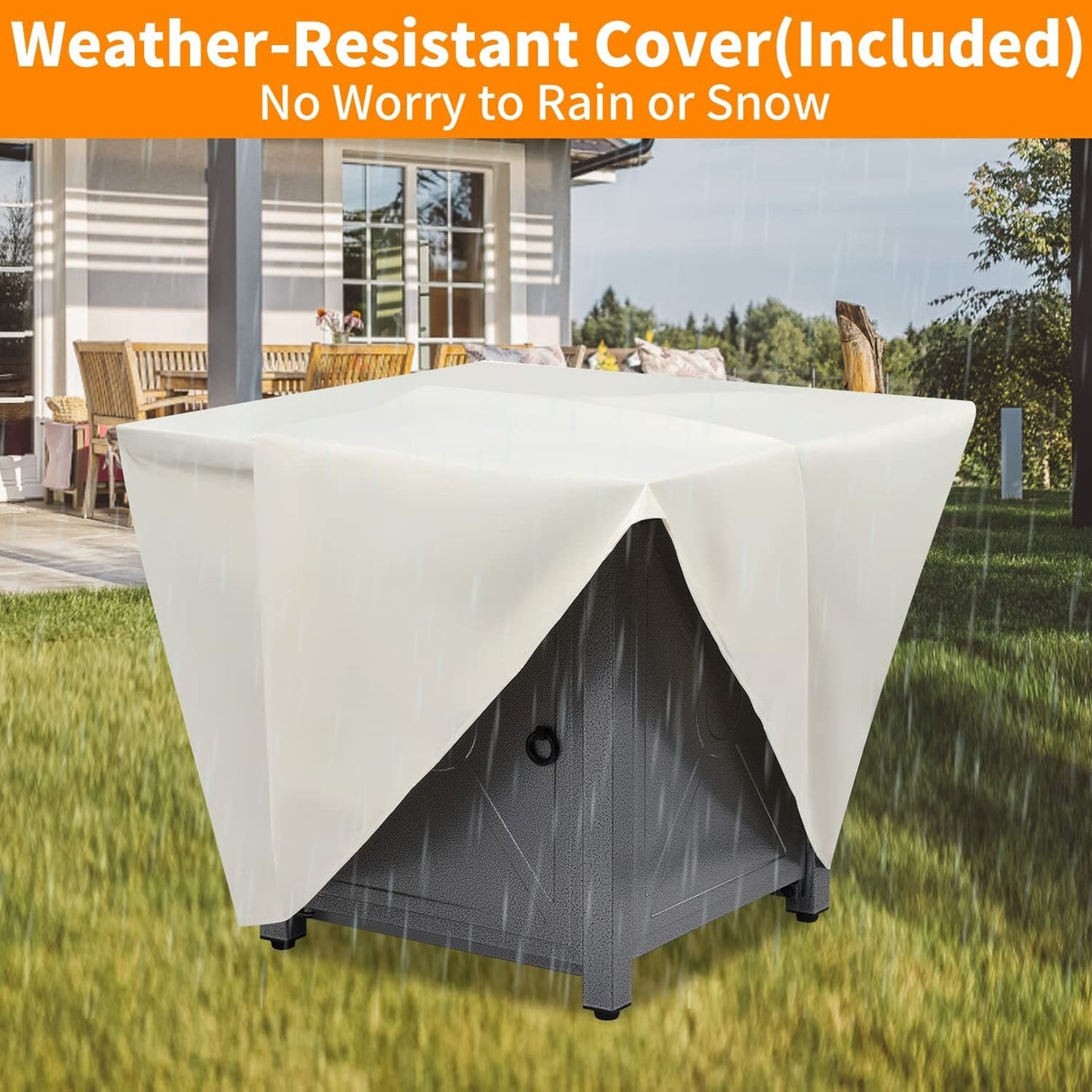 Fire Pit for Outside 28in Square Metal Firepits Stove - Propane Fire Pit Table with Lava Rocks