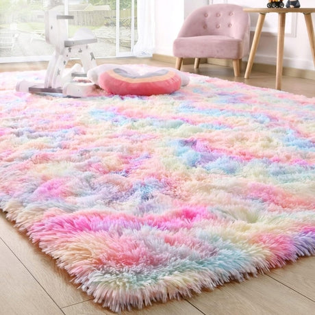 Fluffy Rainbow Nursery Rugs for Girls Kids Play Room Mats