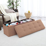 Foldable Tufted Linen Storage Ottoman Bench