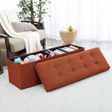 Foldable Tufted Linen Storage Ottoman Bench