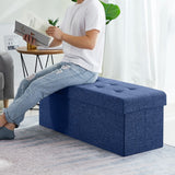 Foldable Tufted Linen Storage Ottoman Bench