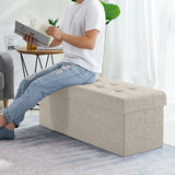 Foldable Tufted Linen Storage Ottoman Bench