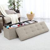 Foldable Tufted Linen Storage Ottoman Bench