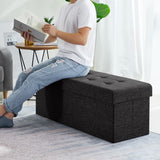 Foldable Tufted Linen Storage Ottoman Bench