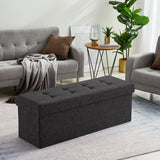 Foldable Tufted Linen Storage Ottoman Bench