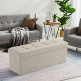 Foldable Tufted Linen Storage Ottoman Bench