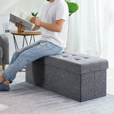 Foldable Tufted Linen Storage Ottoman Bench