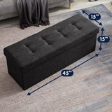 Foldable Tufted Linen Storage Ottoman Bench