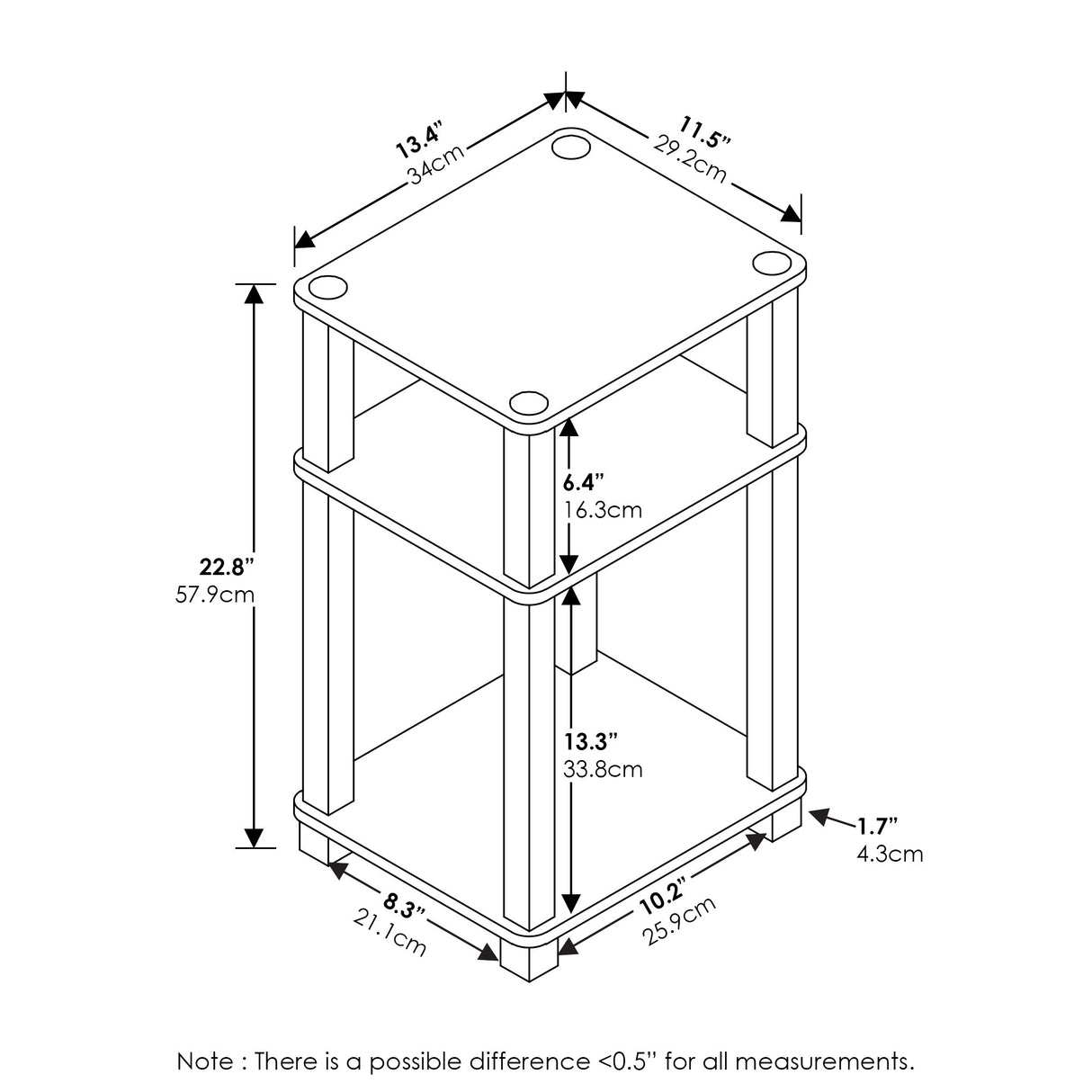 Furinno Just 3-Tier Turn-N-Tube End Table