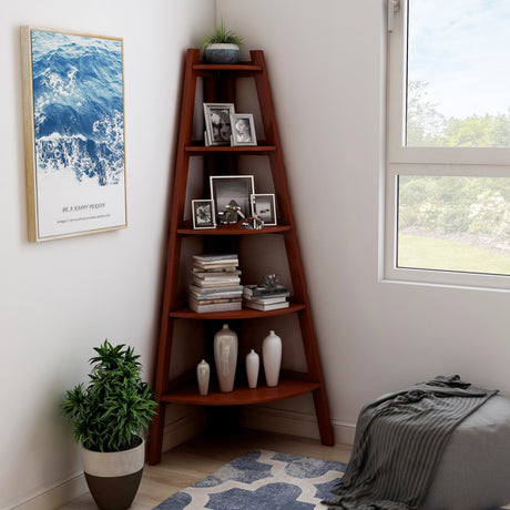 Furniture of America Kiki 5-tier Corner Ladder Display Bookcase..