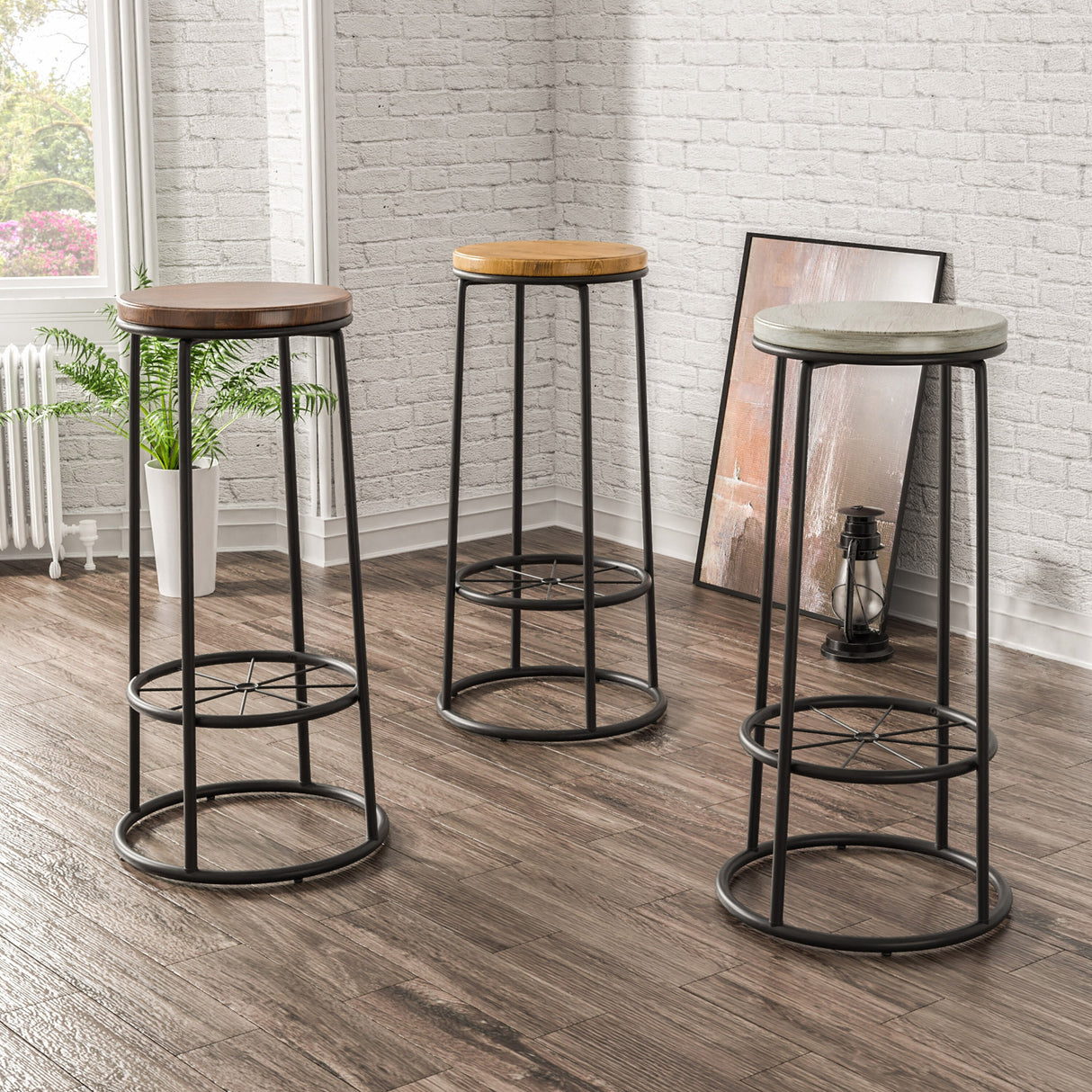 Lodz Rustic Metal Round Barstools (Set of 2) by Furniture of America