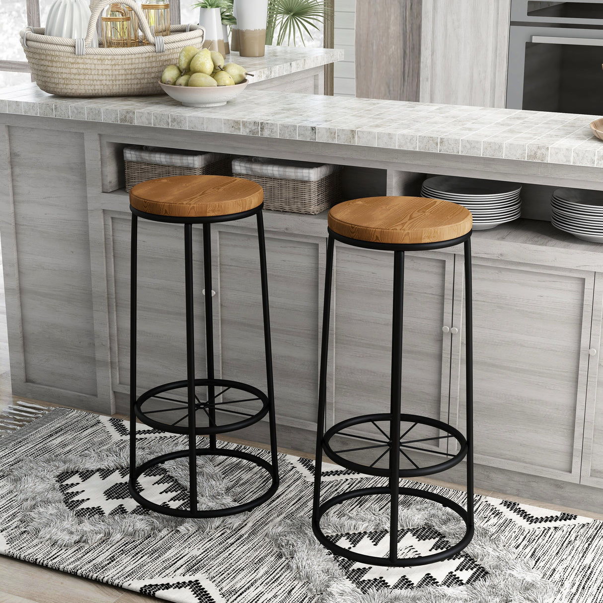 Lodz Rustic Metal Round Barstools (Set of 2) by Furniture of America