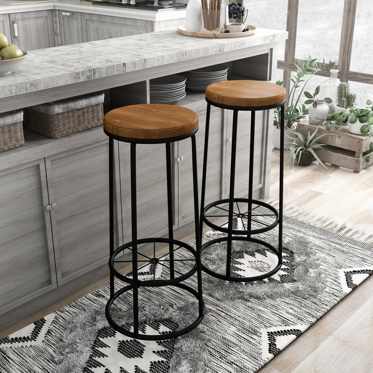 Lodz Rustic Metal Round Barstools (Set of 2) by Furniture of America