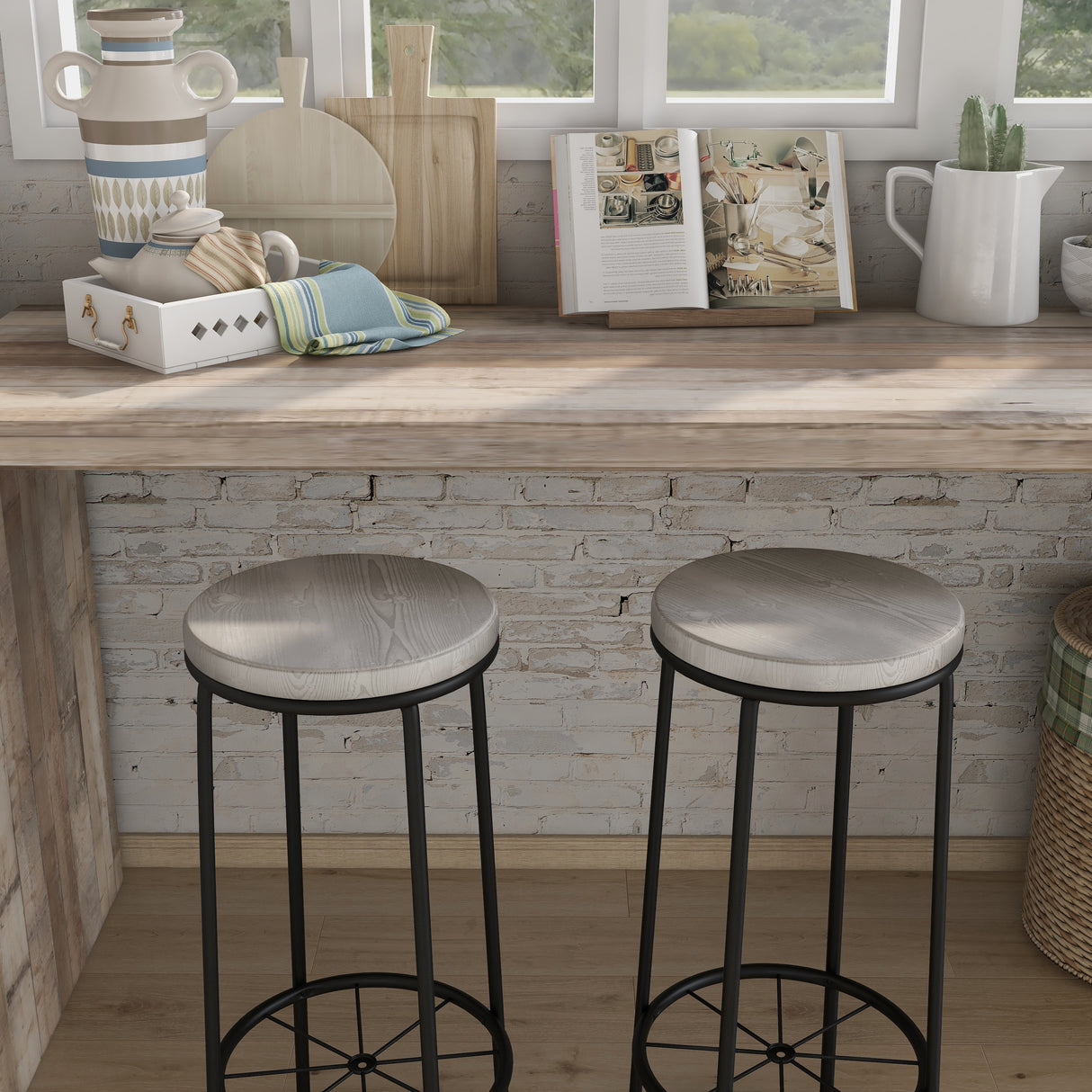 Lodz Rustic Metal Round Barstools (Set of 2) by Furniture of America