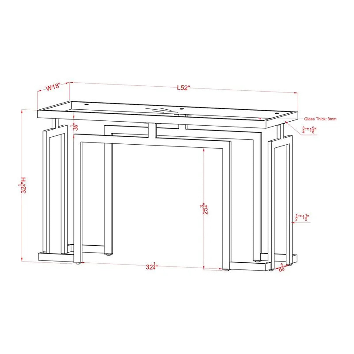 Pelmont Contemporary 52-inch Glass Top Sofa Table by Furniture of America