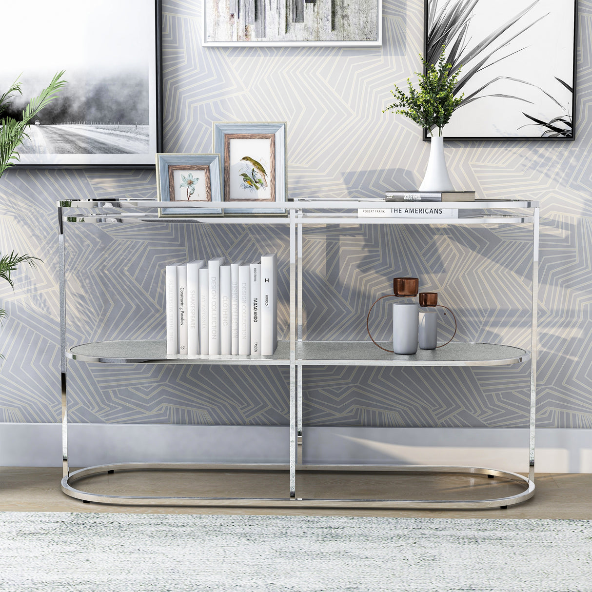 Taylaa Glam Chrome 48-inch Glass Top 1-Shelf Sofa Table by Furniture of America