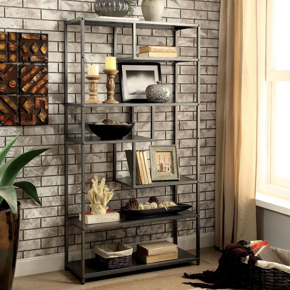 Zaur Urban 6-Shelf Grey Metal Open Back Tiered Bookshelf by Furniture of America