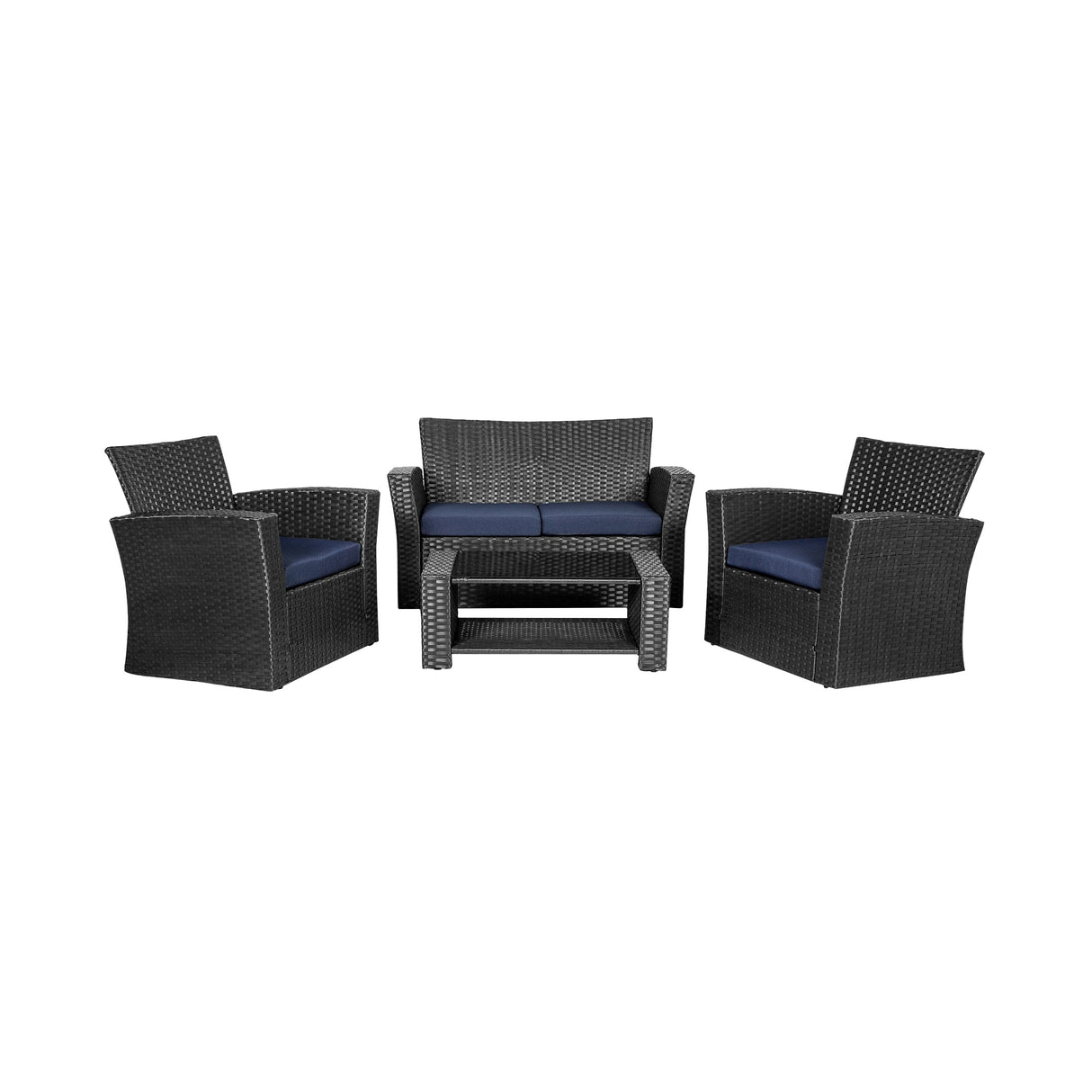 Grandview 4-piece Black Wicker Outdoor Patio Conversation Set