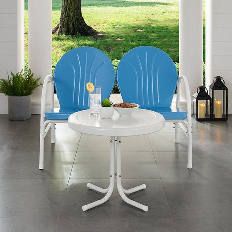 Griffith 2 Piece Metal Outdoor Conversation Seating Set - Loveseat & Table in Sky Blue Finish