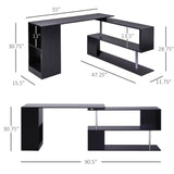 HomCom 55-in. 360-degree Rotating Corner Computer Desk w/ 3-tier Storage Shelves/Bookshelf