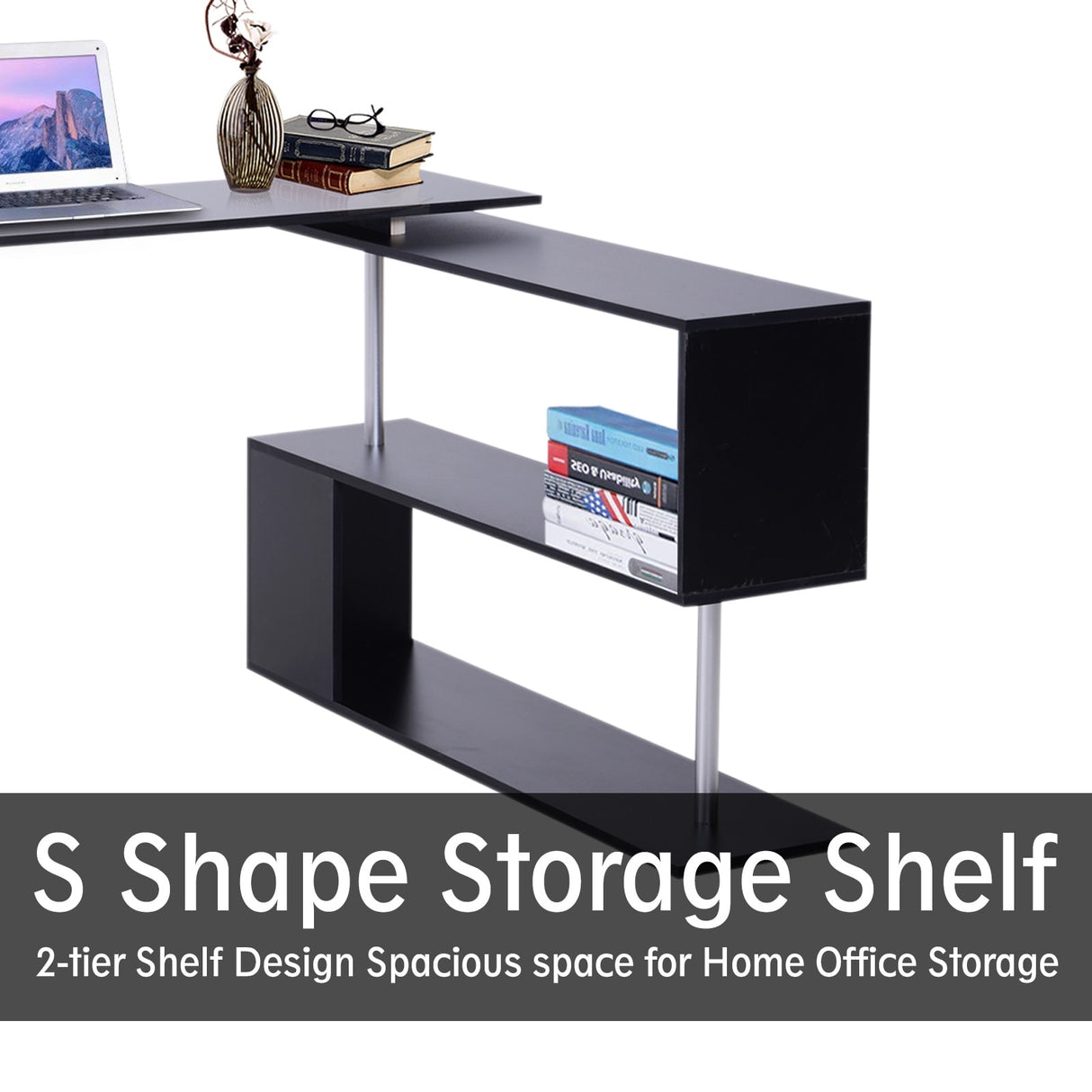 HomCom 55-in. 360-degree Rotating Corner Computer Desk w/ 3-tier Storage Shelves/Bookshelf